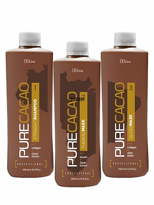 Набор для кератинового выпрямления Pure Cacao — сильная SMART формула для жестких и этнических волос. 3*500мл