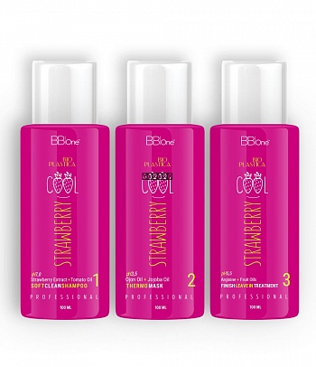 BB one / Набор кератина для выпрямления и укрепления волос Bioplastica Cool Strawberry, 3 х 100  мл.