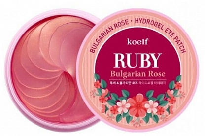 KOELF Гидрогелевые патчи для области вокруг глаз с рубиновой пудрой и болгарской розой Ruby Bulgarian Rose Hydro Gel Eye Patch, 60шт